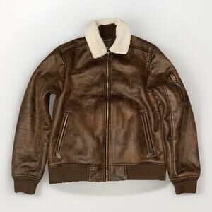 Vintage Rainforest Pilot Bomber Jacket Faux Suded Fleece Lined Brown Small 19x25